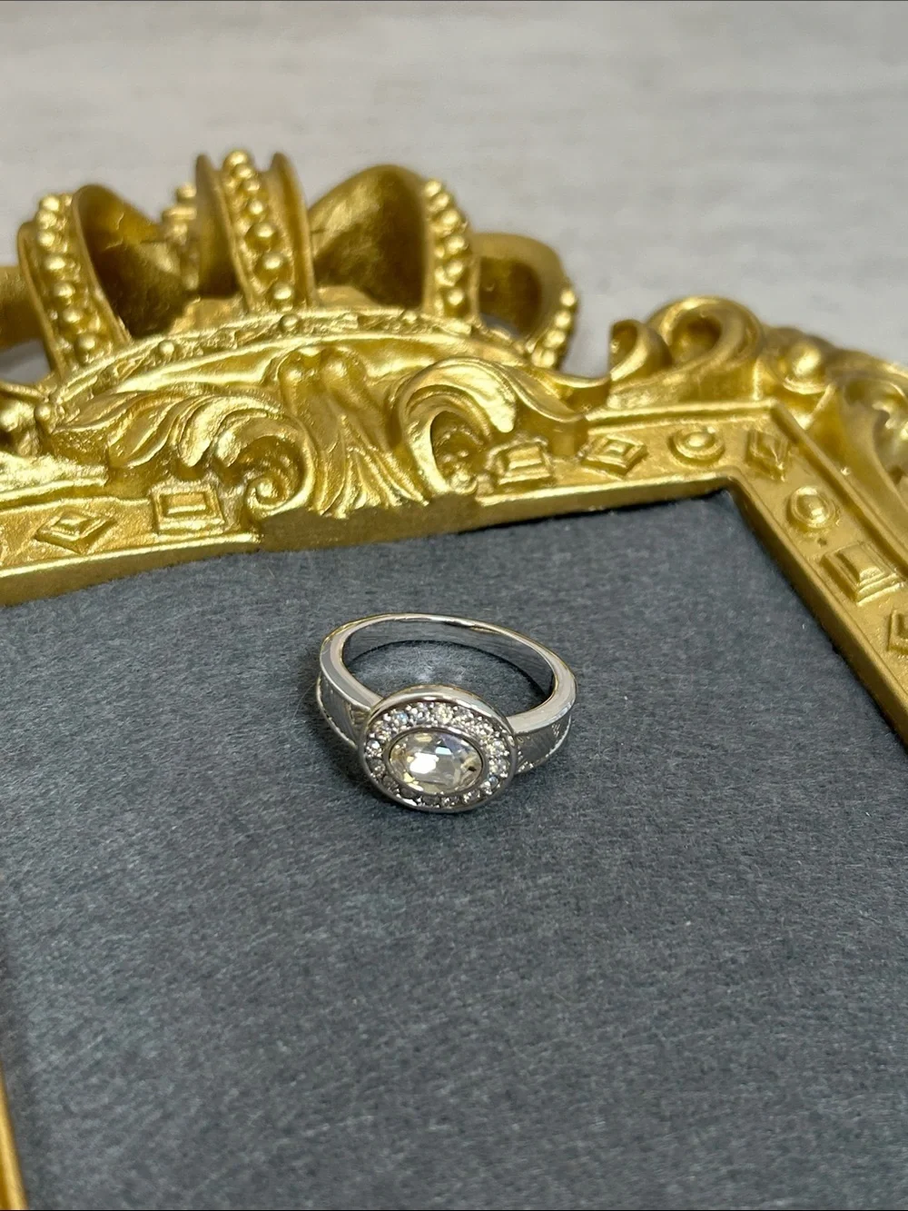 Touchstone Crystal by Swarovski Silver Halo Ring with Clear AB Center Crystal